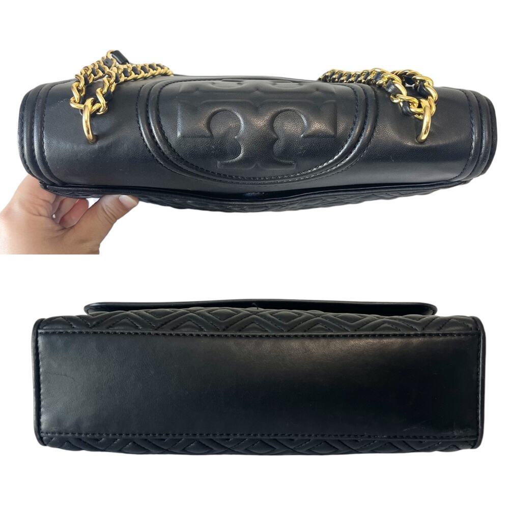 Tory Burch Fleming Quilted Leather Convertible Shoulder Bag Black Gold Tone - Picture 12 of 13